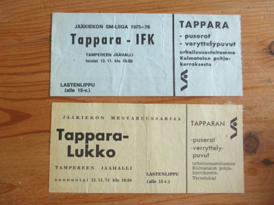 Tappara pääsyliput 70-luvulta