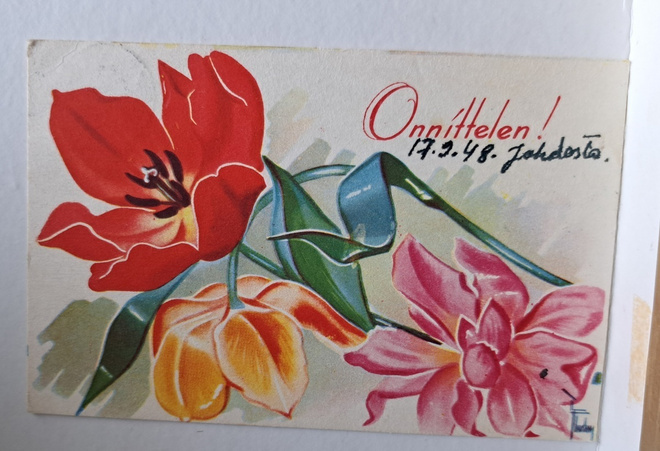 Fagerholm: onnittelukortti tuippaanit, kulkenut 1948
