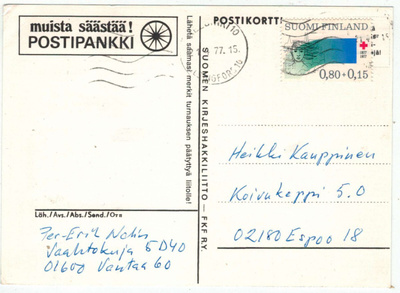 1977 PR 0,80 mk postikortti