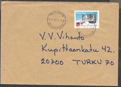 Postilähetys - Pun.risti (LAPE 674) Helsinki 10 7.10.1971