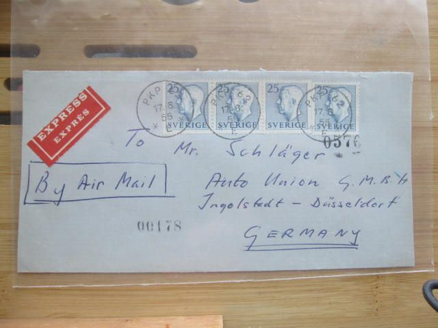 Ruotsi PKP 62 leimattu express lento kuori Saksaan 1955