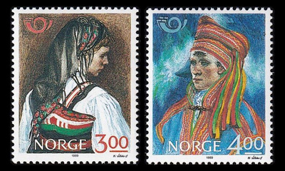 Norja 1017-8 ** Pohjola kansallispukuja (1989)