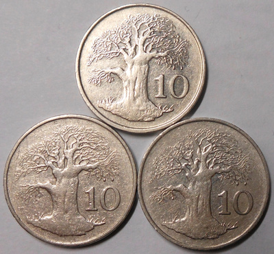 Zimbabwe. 10 cents 1980, 1987, 1991.