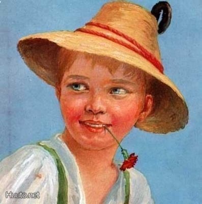 LAPSET / Huoleton paimenpoika neilikka suussaan. 1900-l.