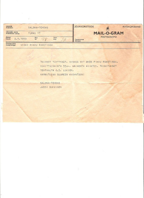 Mail-O-Gram, postisanoma, 1959.