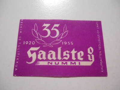 TT Etiketti 1920-1955 Saalste oy Nummi