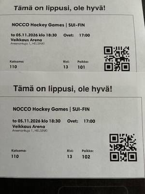Suomi-Sveitsi 2 lippua NOCCO Hockey Games to 5.11.