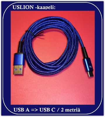 Uslion USB A - USB C -datakaapeli/ latauskaapeli / 2m #29898