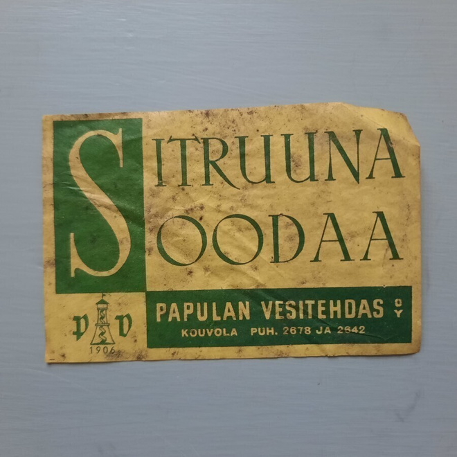 Etiketti limu Sitruuna soodaa, Papulan vesit kouvola