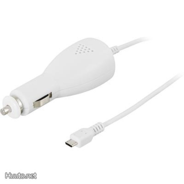Deltaco USB laturi autoon, USB Micro-B uros, 1A, valk. UUSI