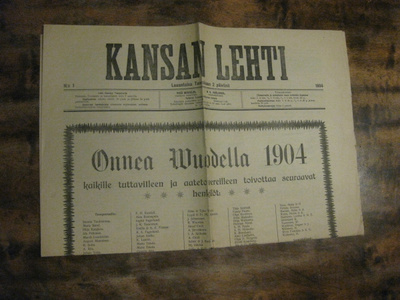 Sanomalehti  Kansan Lehti 2.1.1904