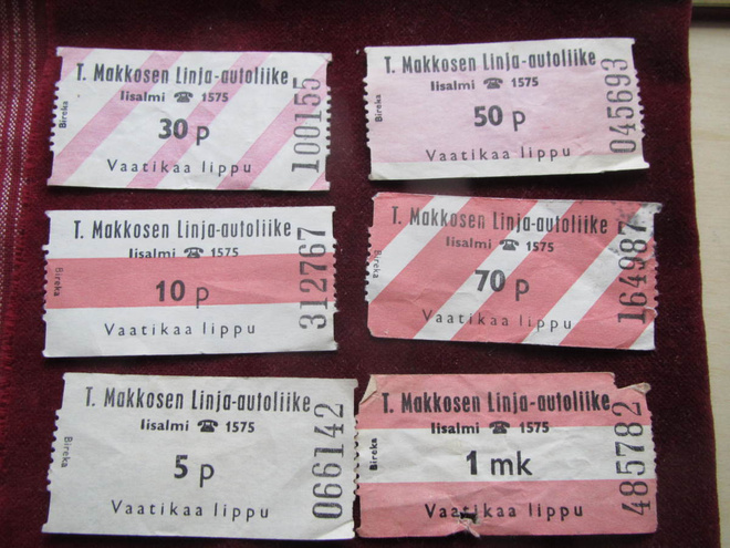 Matkalippuja. T.Makkosen linja-autoliike. Iisalmi