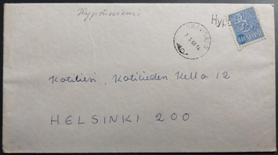 Pp-leima HYPÖNNIEMI / Oravisalo kirjeellä 1968