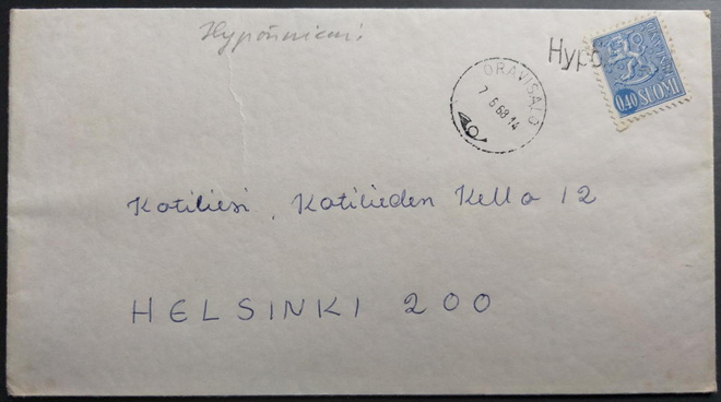 Pp-leima HYPÖNNIEMI / Oravisalo kirjeellä 1968