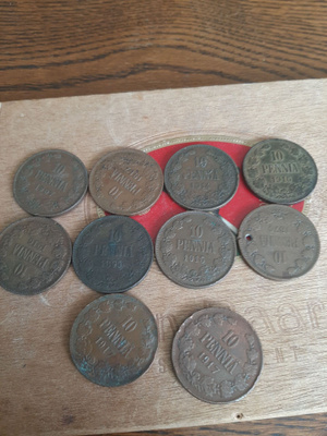 10 Penniä 1876-1917 yht 10 kpl