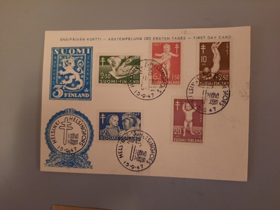 FDC Suomi, kortti 1947 TUB EL, blanco