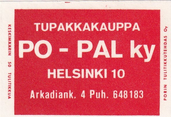 Helsinki, Tupakkakauppa  PO - PAL ky   8/15