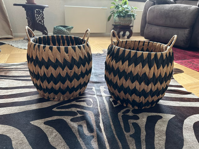 Musta / beige punottu sisustuskori 2 kpl