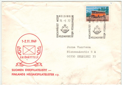 M63 1971 25p postiauto KANSAINVÄLISET MESSUT 1972 kuori