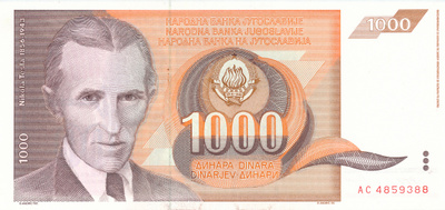 Yugoslavia 1.000 Dinars 1990 Nikola Tesla 1856-1943 #649