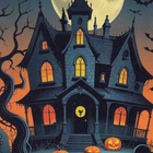 Halloween talo, kurpitsat pihamaalla - pikkukuva 1