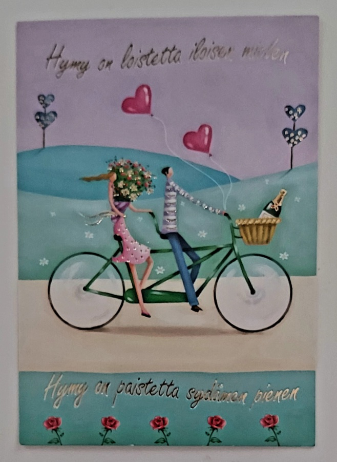 "Pariskunta Tandem-pyöräilyllä"-KULKEMATON POSTIKORTTI