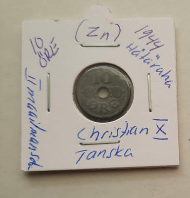 Tanska 10 öre (Zn) miehitys/hätäraha 1944
