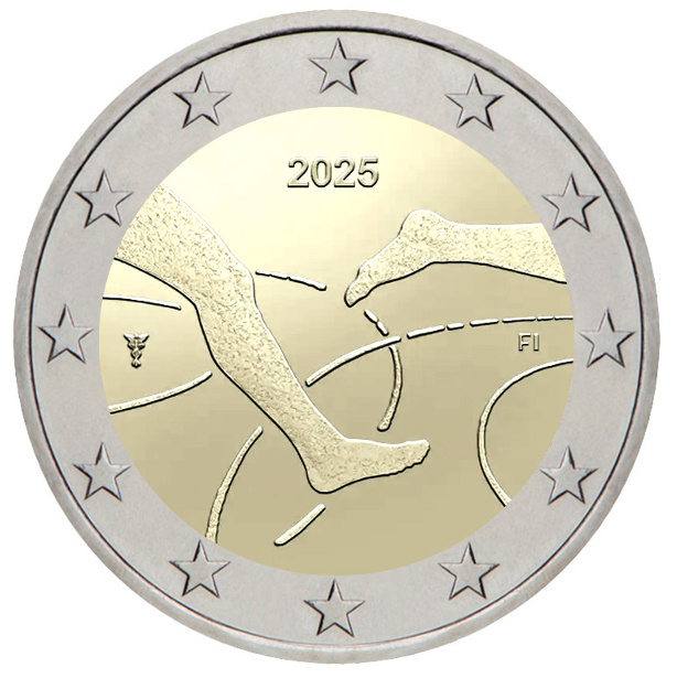 ** SUOMI 2€ 2025 Maaottelu UNC pillerissä **