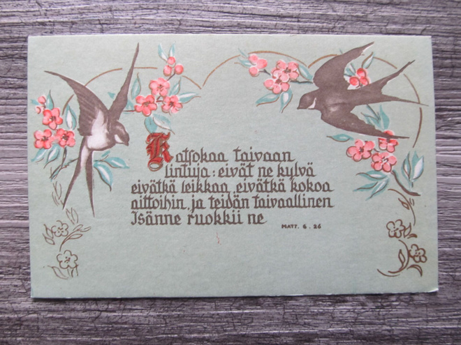 Lintuja...ja raamatunlause, vanha kortti.