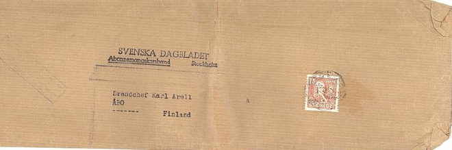 Ruotsi Mi 273 julkaisijan painotuotteella Suomeen
