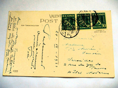 1933 Riihimäki kortti Ranskaan