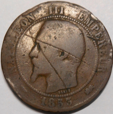 Ranska. 10 centimes 1853D.