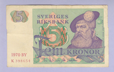 Ruotsi 5 Kronor v.1970 P-51b