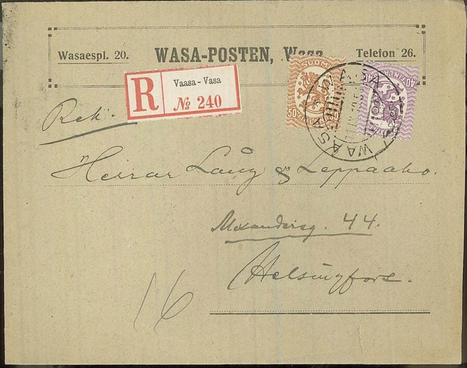 WASA-POSTEN, Wasa - firmakuori 1919