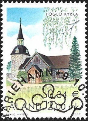 Åland 2001  Föglön kirkko  2,00 mk  EP leima LaPe 197
