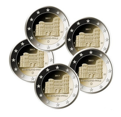 ** SAKSA 2€ 2017 Rheinland-Pfalz BU A/D/F/G/J pillereissä **