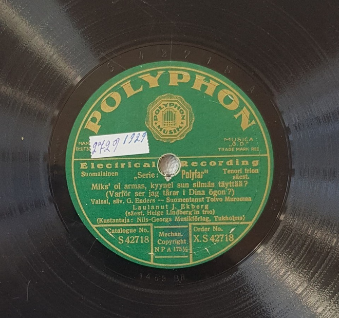 Savikiekko 1929 - John Ekberg - Polyphon XS 42718