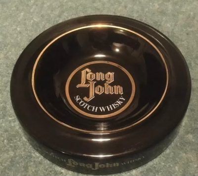 Vintage Long John Scotch Whisky Large ceramic Ashtray Black
