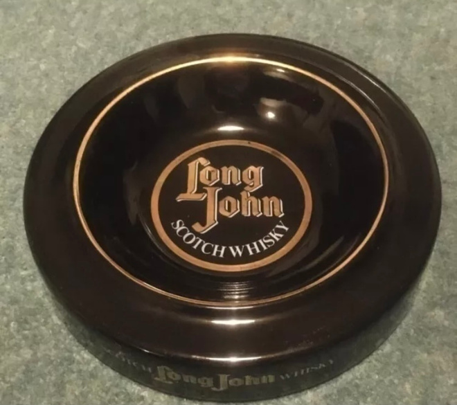 Vintage Long John Scotch Whisky Large ceramic Ashtray Black