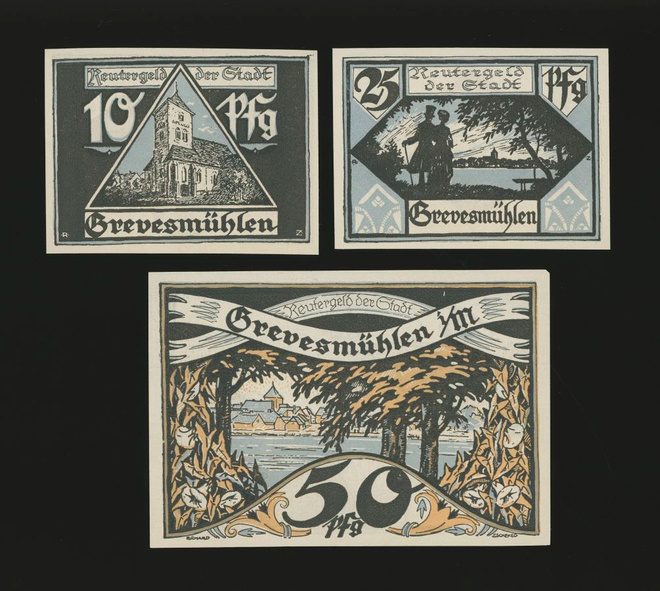 Saksa Notgeld 10, 25, 50 Pfg, Grevesmühlen 1922