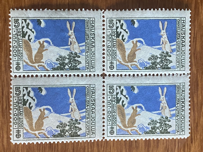 JOULUMERKKI 1912 JÄNIS JA ORAVA NELIÖ**