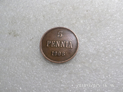 5 penniä  1908   Kulkematon     kl 9 -10