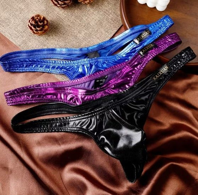 Metallic wetlook stringit 3 kpl koko Asian L