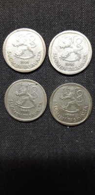 Hopea markka 4 kpl, v. 1966 hopea raha