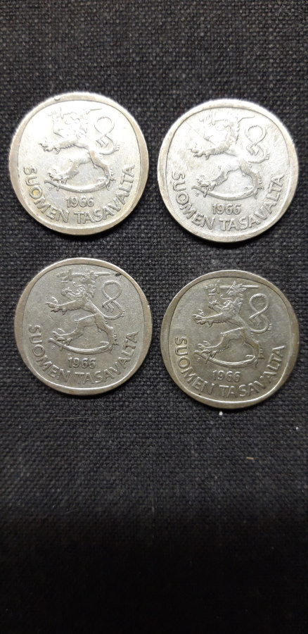 Hopea markka 4 kpl,  v. 1966 hopea raha