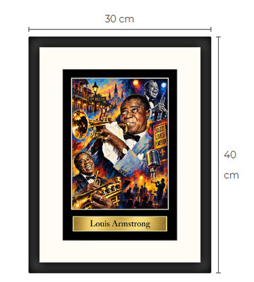 Uusi Louis Armstrong Jazz art print kehystetty 30 cm x 40 cm
