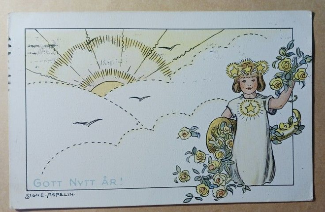 Signe Aspelin: Tähtityttö tuo ruusu auringon noustessa, 1913