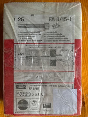 FISCHER FA 8/15-1 teräsankkuri, 25kpl