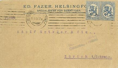 1917 25p sininen pari kirje Sveitsiin