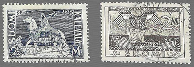 1935 2 MK JA 2.50 MK KALEVALAN 100V. LEIMATTUINA LIIMAKKEILL